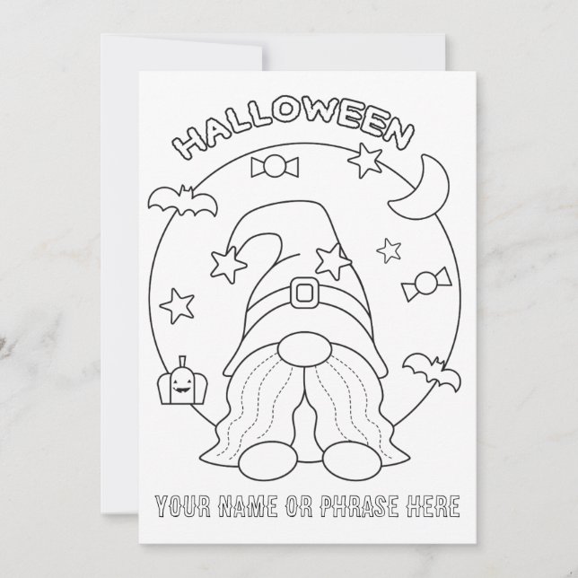 Cartão De Festividades Pinte seu próprio Gnome de Halloween com a Lua (Frente)