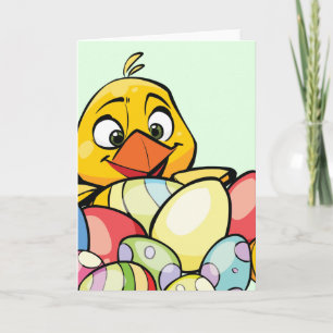 Cartão De Festividades Pintinho e Ovos de Páscoa