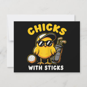 Cartão De Festividades Pintinhos Com Sticks Golfer Girl Gol