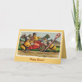Cartão De Festividades pintinhos de motocicletas de Páscoa de safra