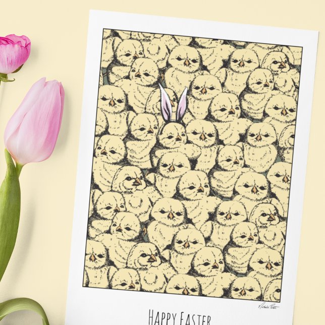 Cartão De Festividades Pintinhos de Páscoa Humor Uma em um Milhão de Pint (Funny & cute Easter Illustrated Card with editable inside text "You're one in a million chicks". )