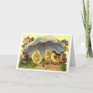 Cartão De Festividades Pintinhos De páscoa Na Placa De Páscoa Vintage Par