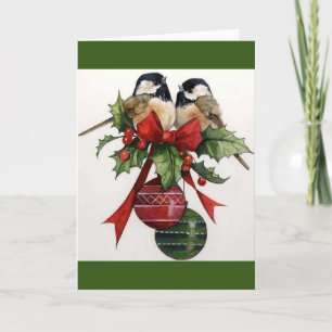 Cartão De Festividades Pintos e Holly Folded Natal Foliday Card