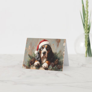 Cartão De Festividades Pintura a óleo de Basset Hound com chapéu de Papai