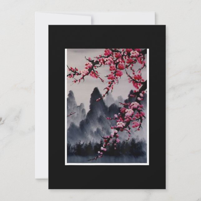 Cartão De Festividades Pintura | Arte Japonesa Montanha Blossom (Frente)