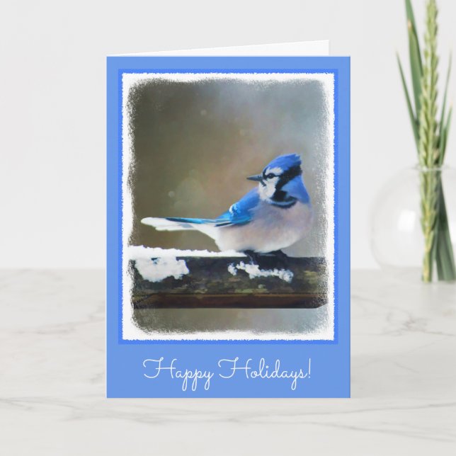 Cartão De Festividades Pintura Blue Jay - Arte Original para Pássaros (Frente)