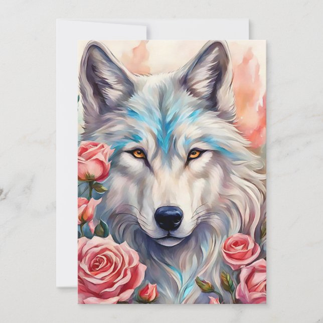 Cartão De Festividades pintura de animais selvagens de rosas rosa-cabeça- (Frente)