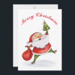 Cartão De Festividades Pintura de aquarela de Natal em Papai Noel<br><div class="desc">Ilustração de cor d'água desenhada à mão de Papais noeis de patinação com Árvore de Natal e presentes para você e sua família</div>