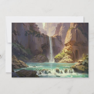 Cartão De Festividades Pintura de Cachoeira Montanhas Colorida Corrente d