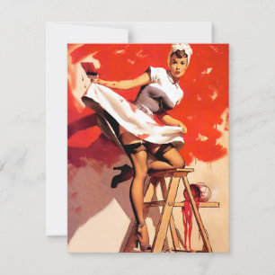 Cartão De Festividades Pintura De Elvgren Em Vermelho