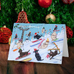 Cartão De Festividades Pintura de esqui de Labrador do Natal do<br><div class="desc">Cartão de esqui do feriado da pintura de Labrador do Natal do divertimento do inverno. Os cães felizes de labrador retriever apreciam esquiar na estância de esqui extravagante de Labrador!!! Labrador preto, chocolate Labrador, Labrador amarelo todo é pintado na imagem. Amam realmente a neve e o esporte de inverno. Colorido...</div>