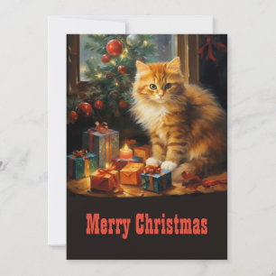 Cartão De Festividades Pintura de gato natalino