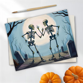 Cartão De Festividades Pintura de Halloween de Esqueletos Dançantes