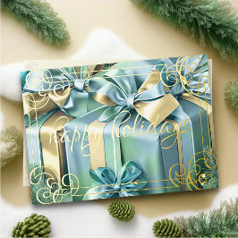 Cartão De Festividades Pintura de Presentes de Natal Azul Menta