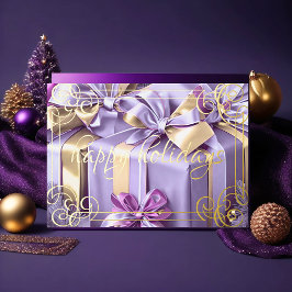 Cartão De Festividades Pintura de Presentes de Natal Lavanda Roxo