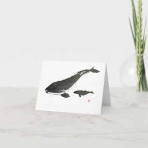 Cartão De Festividades pintura de tinta digital em cinza, mãe de baleia e