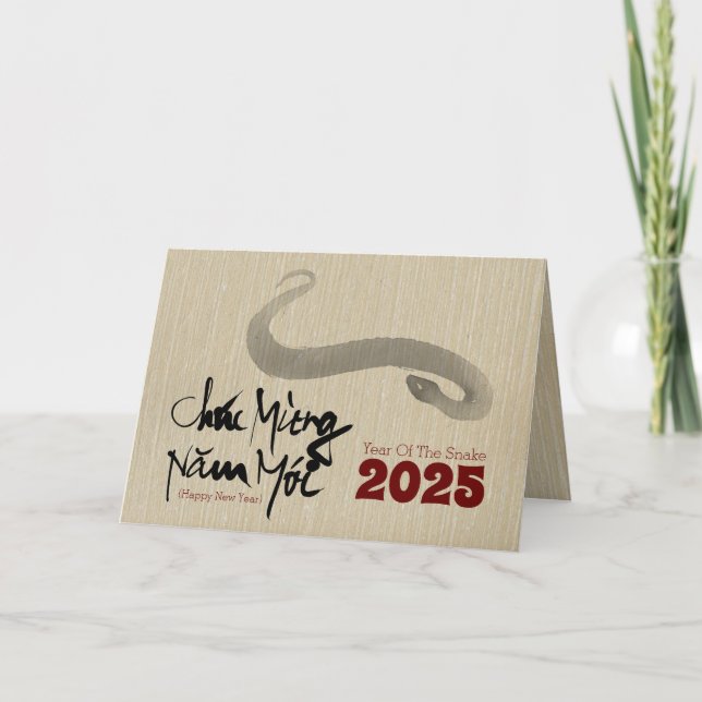 Cartão De Festividades Pintura Original 2 Cobra Ano Novo Vietnamita 2025 (Frente)