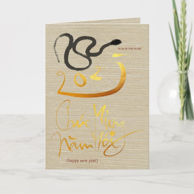 Cartão De Festividades Pintura Original Ano do Serpente Vietnamita 2025 G (Frente)