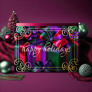 Cartão De Festividades Pintura Presentes de Natal Roxos Verde Burgundy