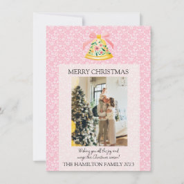 Cartão De Festividades Píquete de Pink da Célula de Natal com Foto