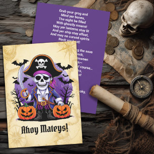 Cartão De Festividades Pirata Esqueleto Assustador Halloween