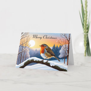 Cartão De Festividades Pisco Robin Redbreast Cena de Neve Feliz Natal