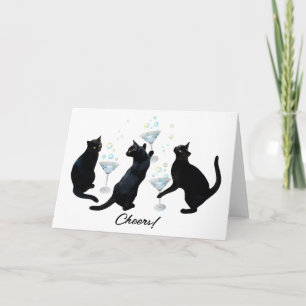 Cartão De Festividades Placa Bebendo Martinis de Gatos Pretos