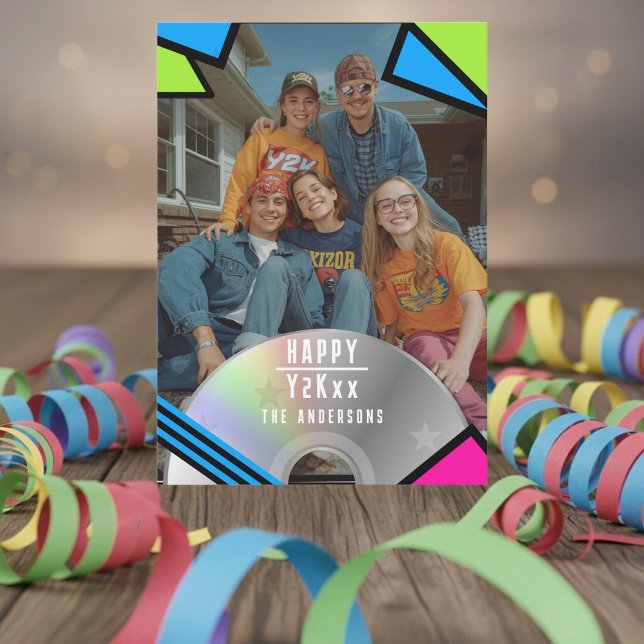 Cartão De Festividades Placa de Ano Novo do Vibe Y2K - Foto de Pop (Retro fun back to the 2000s with this new year's card. Add your photo!)