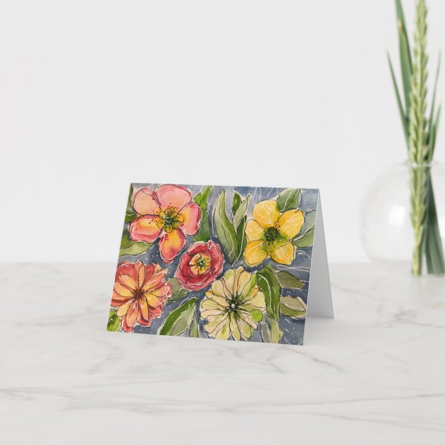 Cartão De Festividades Placa de arte original das flores da primavera (Frente)