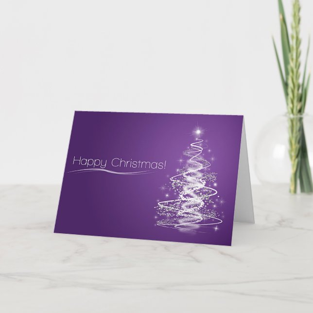 Cartão De Festividades Placa de Árvore de Natal Roxo (Frente)