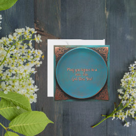 Cartão De Festividades Placa de Bênção Turquesa de Cobre Redonda