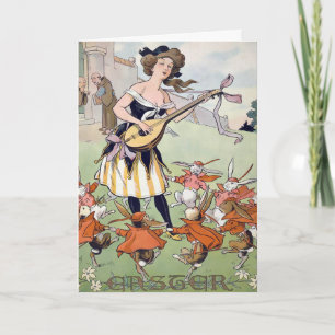 Cartão De Festividades Placa de Bunnies de Páscoa Vintage