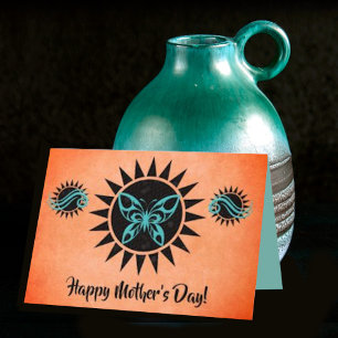 Cartão De Festividades Placa de Dia de as mães de Borboleta Turquoise Sud