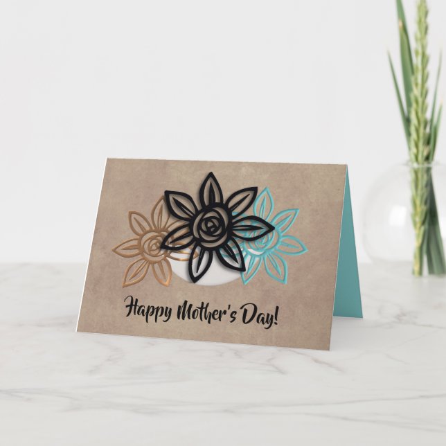 Cartão De Festividades Placa de Dia de as mães Floral Neutra/Aqua Cheery (Frente)