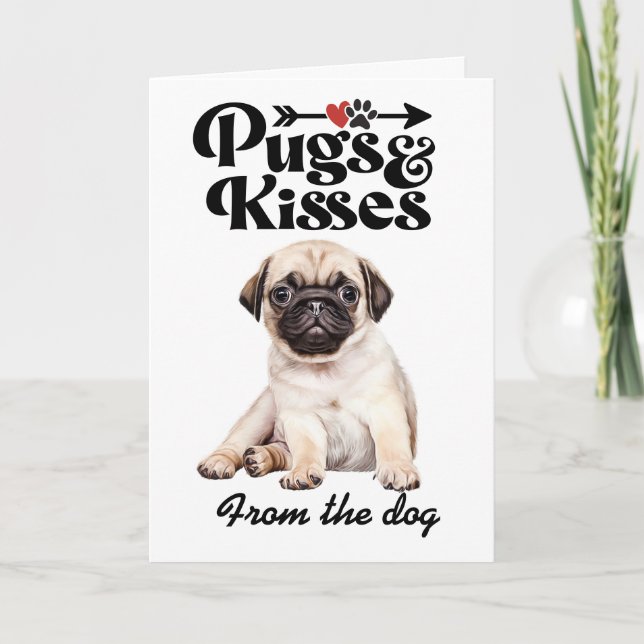 Cartão De Festividades Placa de Dia de os namorados Pugs e Kisses (Frente)
