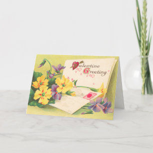 Cartão De Festividades Placa de Dia de os namorados Vitoriana Retro Flora