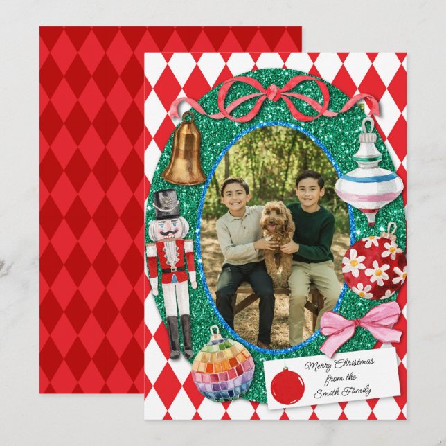 Cartão De Festividades Placa de Enfeites de natal com falha (Frente/Verso)