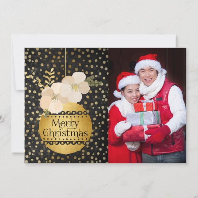 Cartão De Festividades Placa de Enfeites de natal Preta Dourada Contempor (Frente)