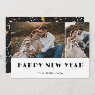 Cartão De Festividades Placa de Feliz ano novo de Champanhe e Óculos