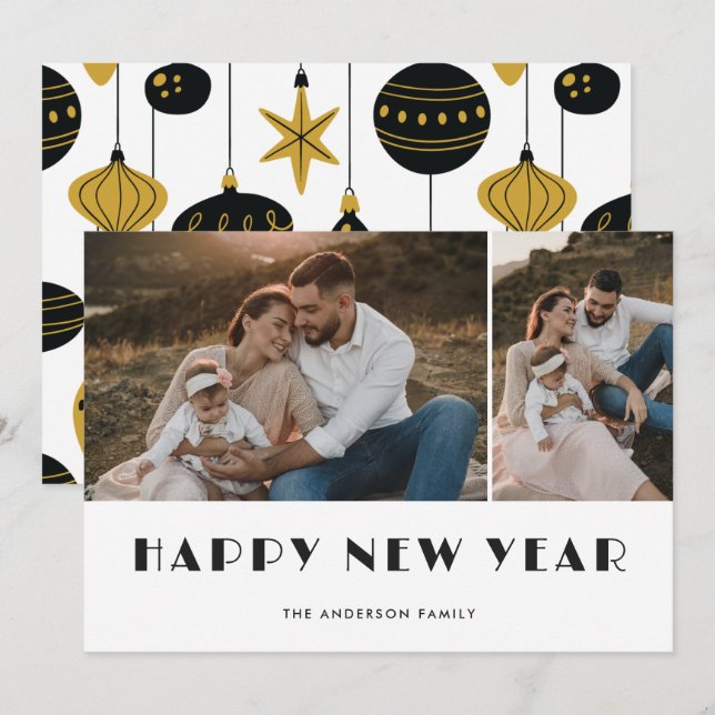 Cartão De Festividades Placa de Feliz ano novo de fotos de enfeites de na (Frente/Verso)