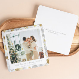 Cartão De Festividades Placa de Feriado de Neve Dourada Quadrada e Silver