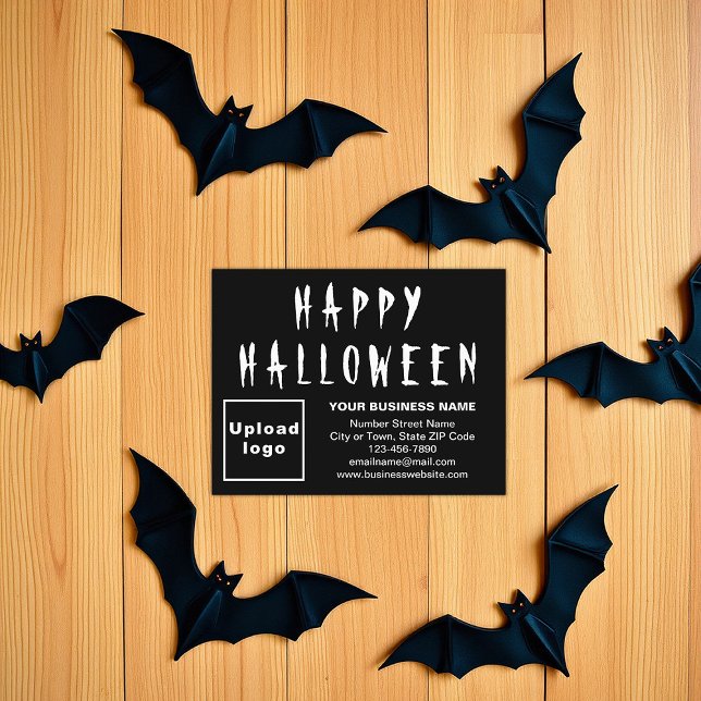 Cartão De Festividades Placa de Feriado Plana Preto Pequeno do Halloween  (Black Halloween business flat holiday card)