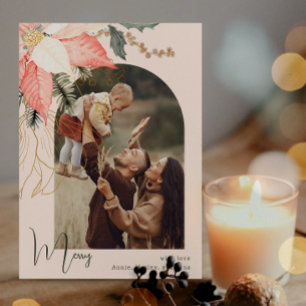 Cartão De Festividades Placa de Férias de Inverno, Rosa Floral, Feliz Um