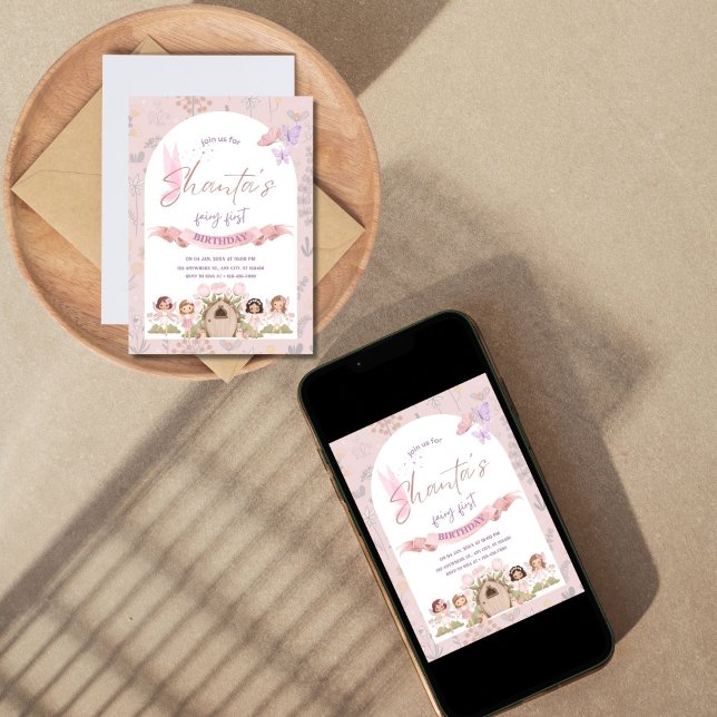 Cartão De Festividades Placa de Férias Plana (Fairy First Birthday Invites)