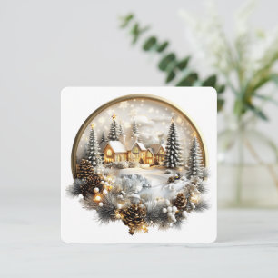 Cartão De Festividades Placa de férias plana, cenário de inverno