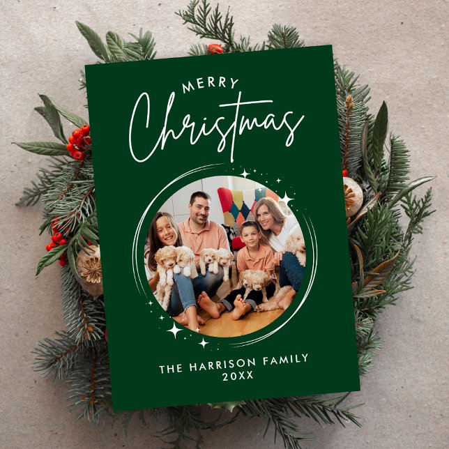 Cartão De Festividades Placa de férias plana Na moda verde elegante (Criador carregado)