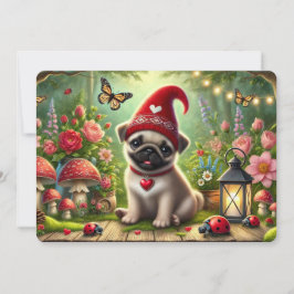 Cartão De Festividades Placa de Férias Plana Pug Whimsical