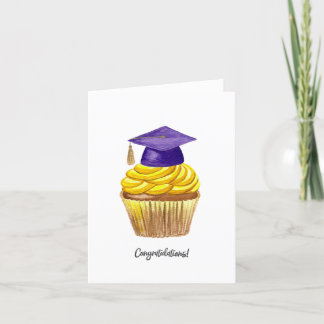 Cartão De Festividades Placa De Graduação, Boné De Aquarela Com Cupcake