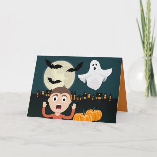Cartão De Festividades Placa de Ilustração do Halloween Ghost Moon Bats