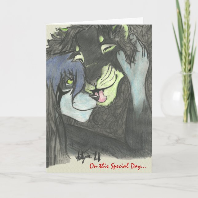 Cartão De Festividades Placa de Namorados Anthro Lion (Frente)